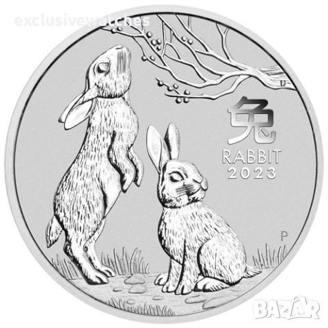 2 тройунции Сребърна Монета Австралийски Лунар Заек 2023, снимка 1 - Нумизматика и бонистика - 45506910