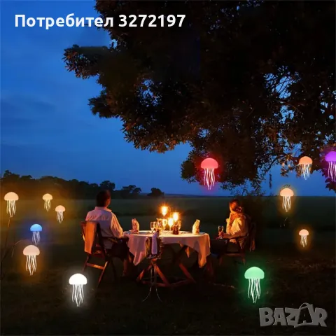 2024 Дизайнерска Акумулаторна LED Лампа Медуза RGB Градиент,Звуков Контрол и Сензор за Докосване,USB, снимка 6 - Настолни лампи - 47995276