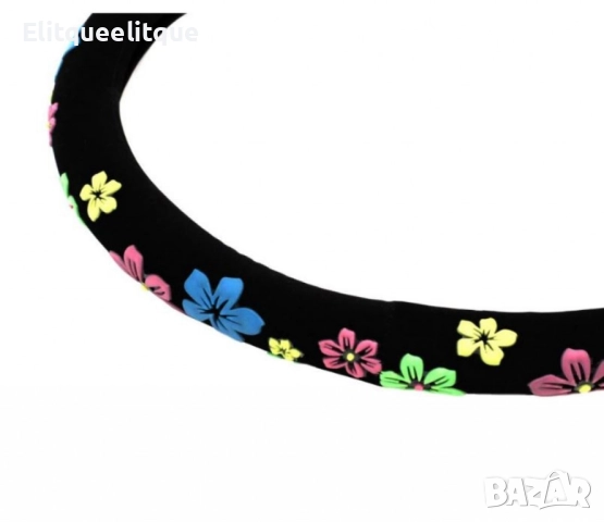 Дамски калъф за волан – Черно кадифе с апликации цветя, снимка 2 - Други стоки за дома - 52241024