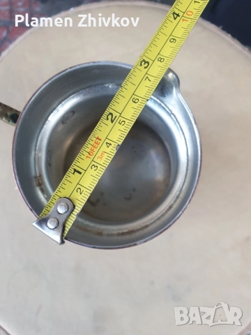 Голямо бакърено джезве с месингова дръжка, снимка 4 - Антикварни и старинни предмети - 52360930