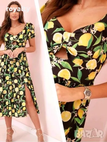 Черна лятна рокля с лимони