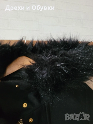 Черно зимно палто с качулка и пух , снимка 2 - Палта, манта - 52710175