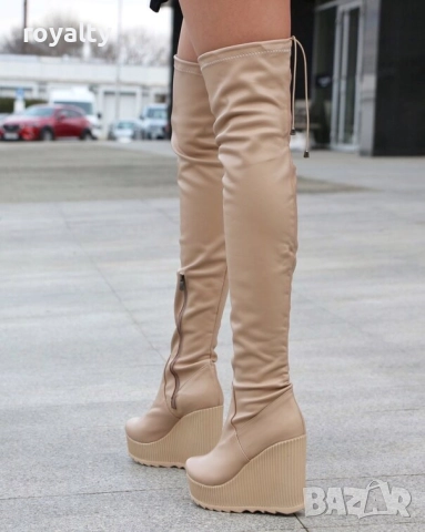 Ботуши на платформа - бежова кожа