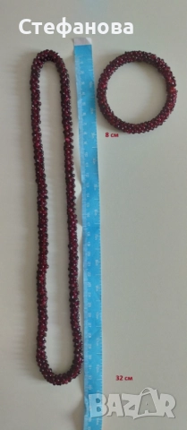 Колие и гривна от естествен гранат, снимка 3 - Колиета, медальони, синджири - 52605438