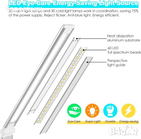 LED настолна лампа с Andoid и IOS безжично зареждане на телефон, USB порт за зареждане, с 10 яркости, снимка 5 - Настолни лампи - 46320658