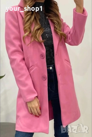 3 цвята дамско палто с хастар бежово розово светло синьо , снимка 7 - Палта, манта - 53148805