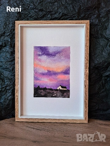 Вечерно небе, пастелна картина, оригинал, снимка 3 - Картини - 53645016