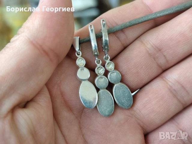 Сребърен комплект обеци с медальон 925 и кралски седеф, снимка 3 - Обеци - 52719171