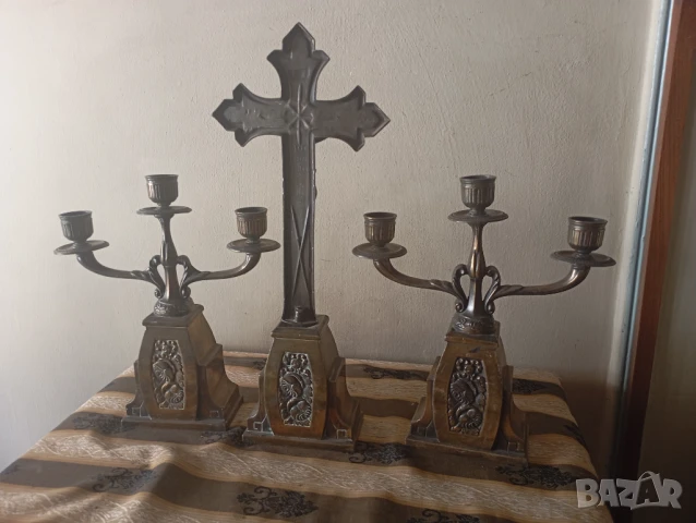 Комплект разпятие,кръст със свещници, снимка 6 - Други ценни предмети - 51230611