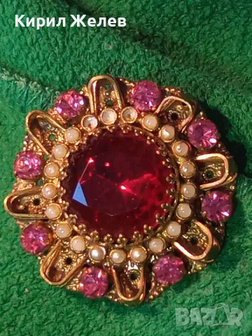 СТАРИННА СКЪПОЦЕННА ФЛОРАЛНА БРОНЗОВА БРОШКА - ЦВЕТЕ с ГОЛЯМ ШЛИФОВАН ГРАНАТ и АМЕТИСТИ 47965, снимка 13 - Антикварни и старинни предмети - 48160679