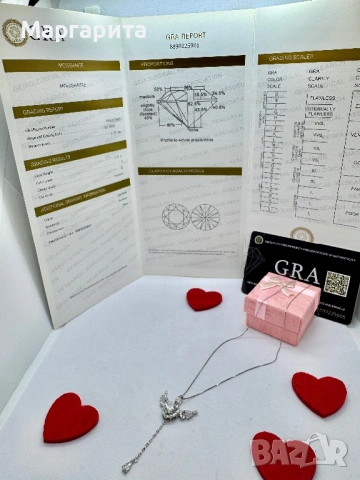 Сребърно колие с мойсанит (диамант) 1 карат, снимка 6 - Колиета, медальони, синджири - 53060728