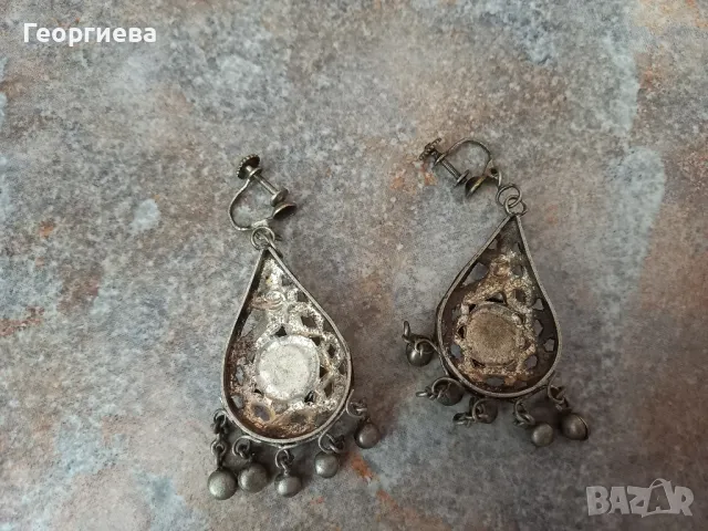Стари възрожденски обеци с естествени камъни , снимка 4 - Обеци - 50399829