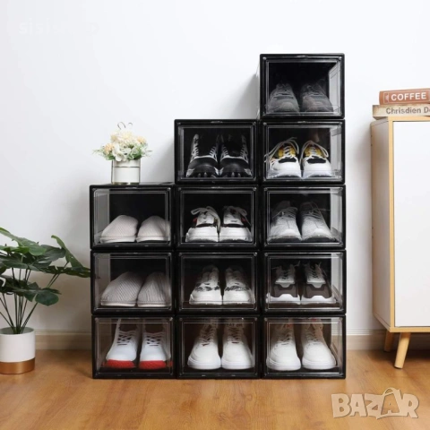 Прозрачна Кутия за Обувки с Твърд Корпус – Елегантен Черен Органайзер 4953, снимка 10 - Други стоки за дома - 53994212