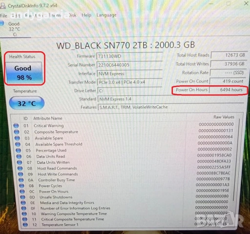 2TB M.2 NVMe WD Black SN770 PCIe Gen 4.0 2280 , 2000GB диск за лаптоп настолен , снимка 2 - Твърди дискове - 53459955