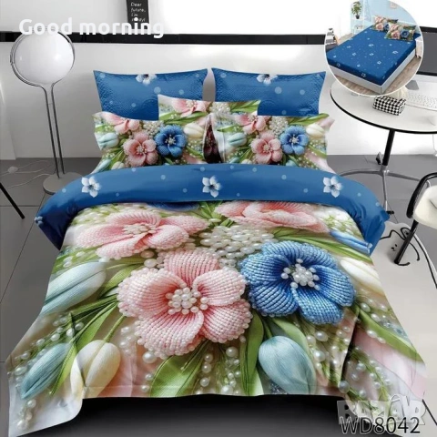 Флорален комплект с ластик, 100% памук 1 бр. х плик за завивка 200 x 230 cm 1 бр. х долен чаршаф , снимка 18 - Спално бельо - 54090365