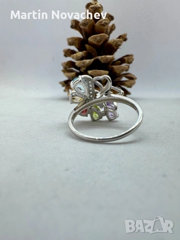 Сребърен пръстен с естествени камъни, снимка 9 - Пръстени - 53211206
