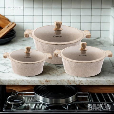 Гранитен комплект касероли Lexical PEARL SERIES, снимка 4 - Съдове за готвене - 52507381