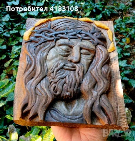 Икона Исус Христос - ръчна дърворезба, снимка 5 - Икони - 53865553