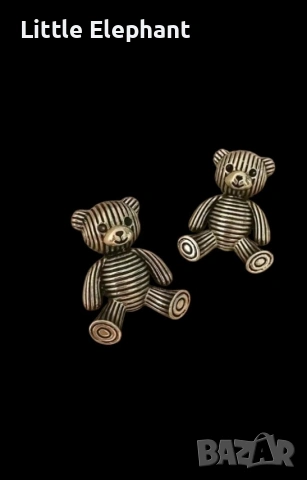 Pre order ​🧸 Стилни Сребристи Обеци „Раирани Мечета“ – Нова Колекция/нови