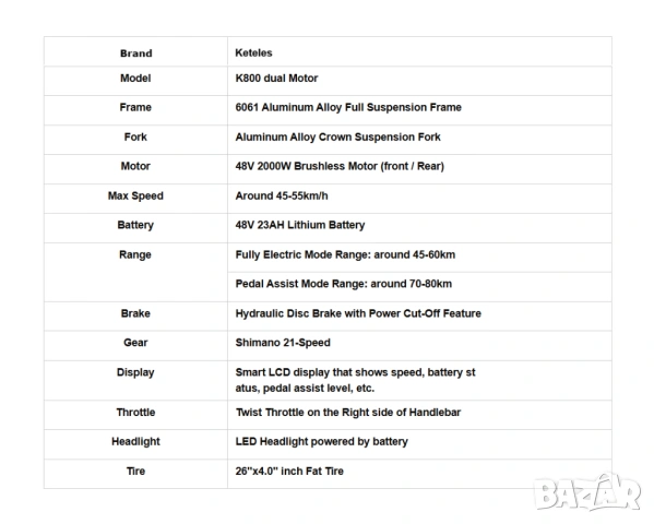 Електрически велосипед/колело KETELES K800 2000W 23AH, снимка 7 - Велосипеди - 53194386