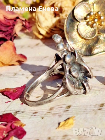 винтидж сребърен пръстен роза, снимка 4 - Пръстени - 53173186