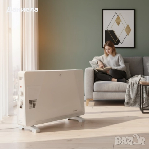 Конвекторен отоплител Rosberg – 2500W, 3 степени, с вентилатор, защита от прегряване (бял или черен), снимка 2 - Други стоки за дома - 51812275