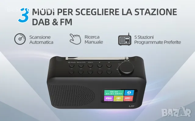 DAB Plus цифрово радио  с будилник с цветен дисплей и Bluetooth  LFF, снимка 2 - Радиокасетофони, транзистори - 50127414