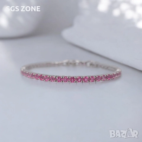 КЛАСИЧЕСКА ТЕНИС ГРИВНА ОТ 925 СТЕРИЛИНГ С РОЗОВ ТОПАЗ, снимка 12 - Гривни - 52710718