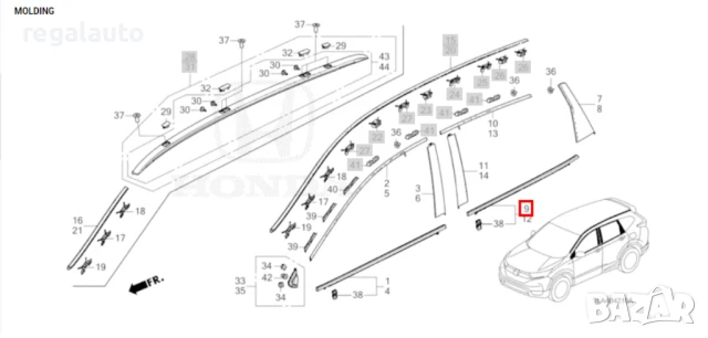  72910TLAA01,72950TLAA01,водобранни лайсни хром задна лява и дясна врата HONDA CRV 2016-2021
