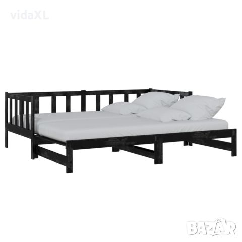 vidaXL Разтегателно дневно легло, черно, бор масив, 2x(90x200) см(SKU:806959, снимка 1 - Спални и легла - 46056455