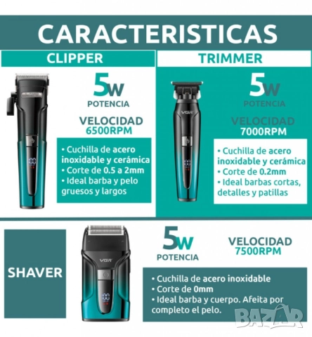 Професионален комплект 3 в 1 VGR V-694 Машинка за подстригване, тример и електрическа самобръсначка, снимка 2 - Тримери - 52133686