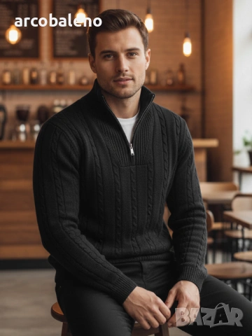 Мъжки пуловер с яка, 3цвята , снимка 4 - Пуловери - 53037279