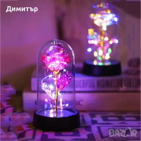 Нова Роза в стъкленица с LED светлини, снимка 2 - Подаръци за жени - 48387106