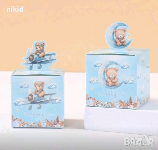 Мече авиатор в самолет картонена кутия кутии за лакомства подарък рожден ден парти картонени кутийки, снимка 4 - Други - 51861663