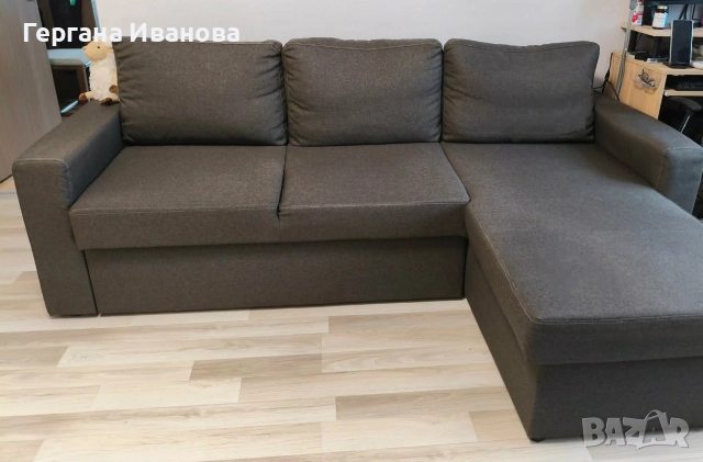 Разтегателен ъглов диван с лежанка, тъмно кафяв, снимка 4 - Дивани и мека мебел - 52678797