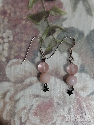 Сребърни обеци с опал и розов кварц