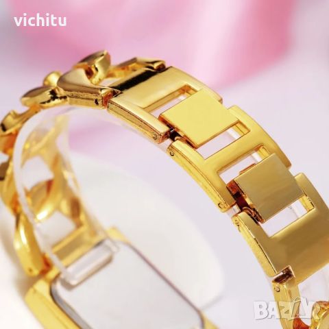 Прекрасен нов дамски ръчен часовник с метална верижка в златен цвят., снимка 2 - Дамски - 45342352