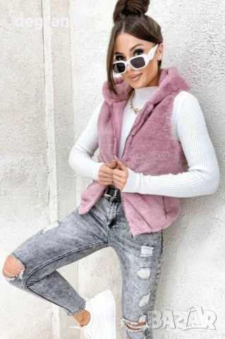 Пухкав елек наличен в  Екрю Розов Син Бежов цвят, снимка 4 - Елеци - 51466538