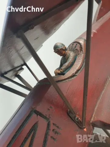 76см ръчна дърворезба фигура/стара голяма дървена играчка/самолет-биплан, снимка 5 - Антикварни и старинни предмети - 50301378