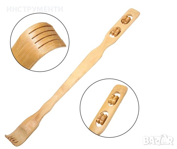 Бамбукова чесалка с масажни ролки, снимка 4 - Масажори - 45280080