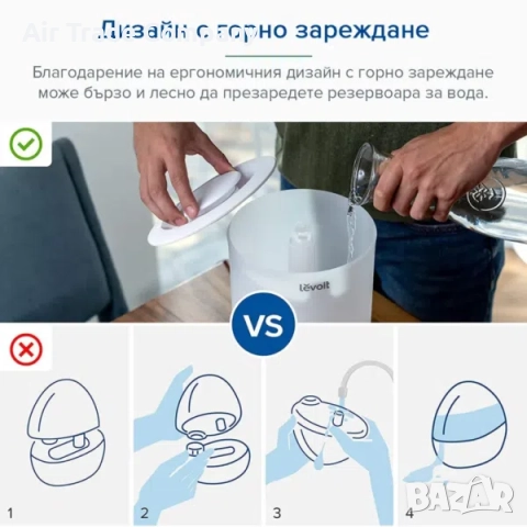 Ултразвуков овлажнител за въздух – Levoit Dual 150, снимка 9 - Овлажнители и пречистватели за въздух - 51722975