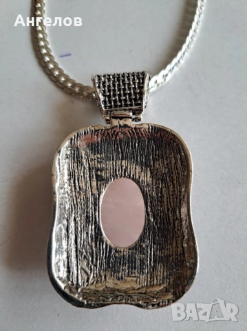 Фантастична висулка с розов кварц и сребърен ланец, снимка 3 - Колиета, медальони, синджири - 53272864