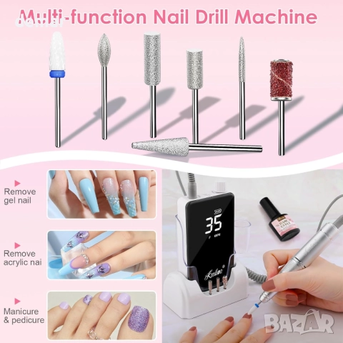 Kredioo пила за нокти 35 000 об/мин, преносима 2-в-1 настолна акумулаторна, снимка 7 - Продукти за маникюр - 52303002