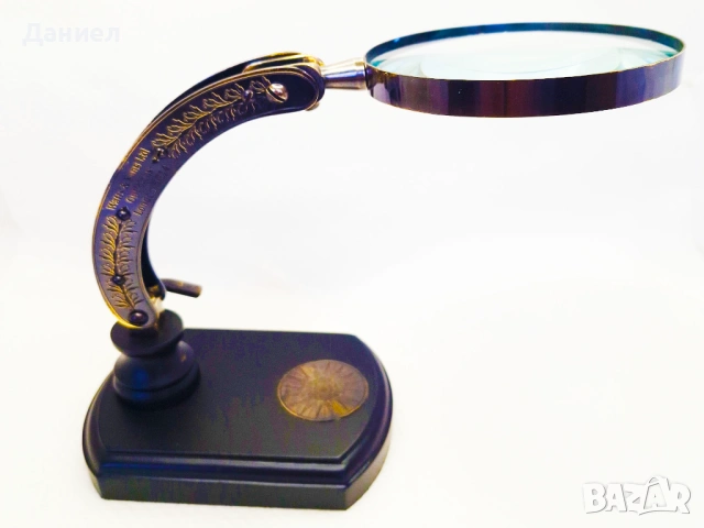 Луксозна настолна лупа X5 – Бронз и масивно дърво | Винтидж колекционерски аксесоар