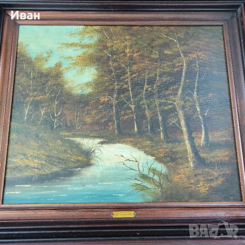 Автентична ландшафтна картина-масло на белгийски художник  Roelandt, снимка 5 - Картини - 46405314