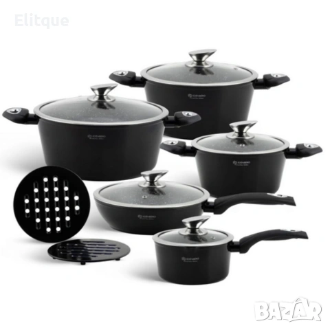 Комплект от 12 части - тенджери, тиган и подложки Edenberg EB-5613, снимка 5 - Други - 53389182