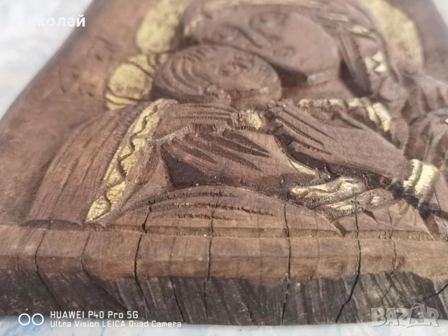 Дървена Православна Икона Дева Мария с Млядия Исус Христос, снимка 10 - Антикварни и старинни предмети - 53562207