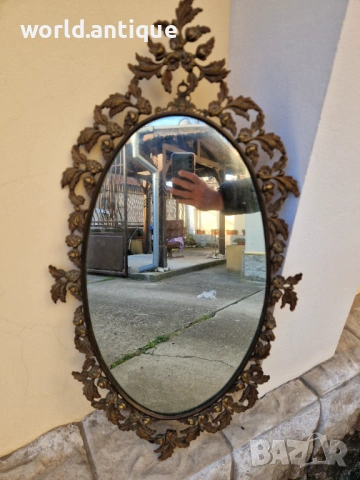 Уникално антикварно френско бронзово огледало , снимка 6 - Антикварни и старинни предмети - 53757353