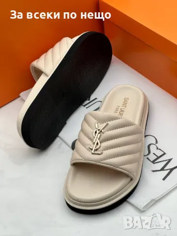 Yves Saint Laurent Дамски Бежови Кожени Чехли Код E278, снимка 2 - Чехли - 50415458