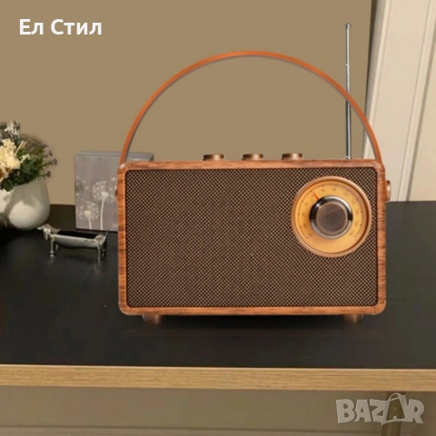 Bluetooth радио колонка AS23, 5W, 1500mAh, Кафява в ретро стил с кожена дръжка, снимка 6 - Bluetooth тонколони - 53565394